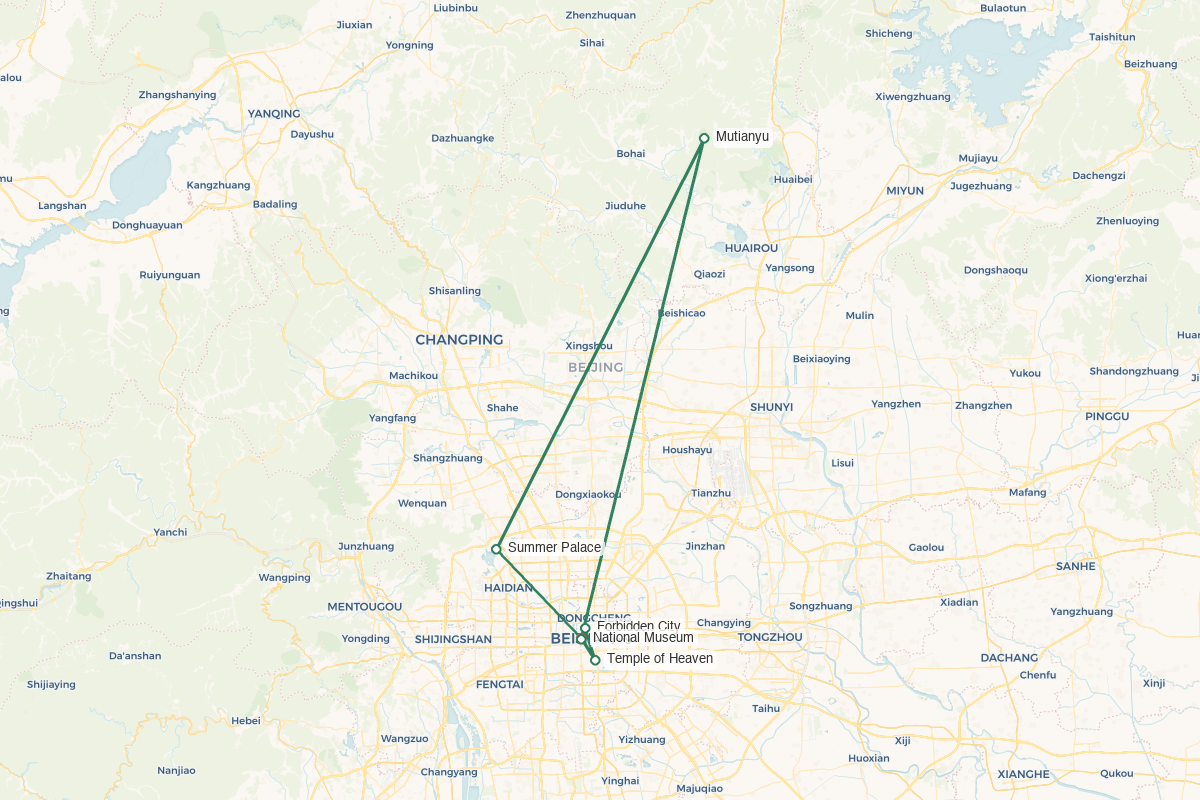 Beijing · Imperial Classics & Hutong Stories – 5 Days 4 Nights route map