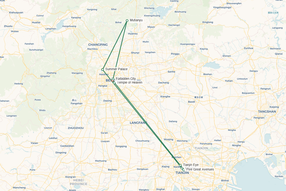 Beijing & Tianjin · Imperial Dress & Twin-City Discovery – 5 Days 4 Nights route map