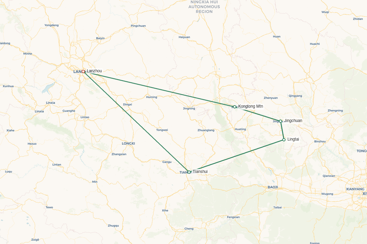 Gansu · Daoist Mountains & Acupuncture Heritage – 5 Days 4 Nights route map