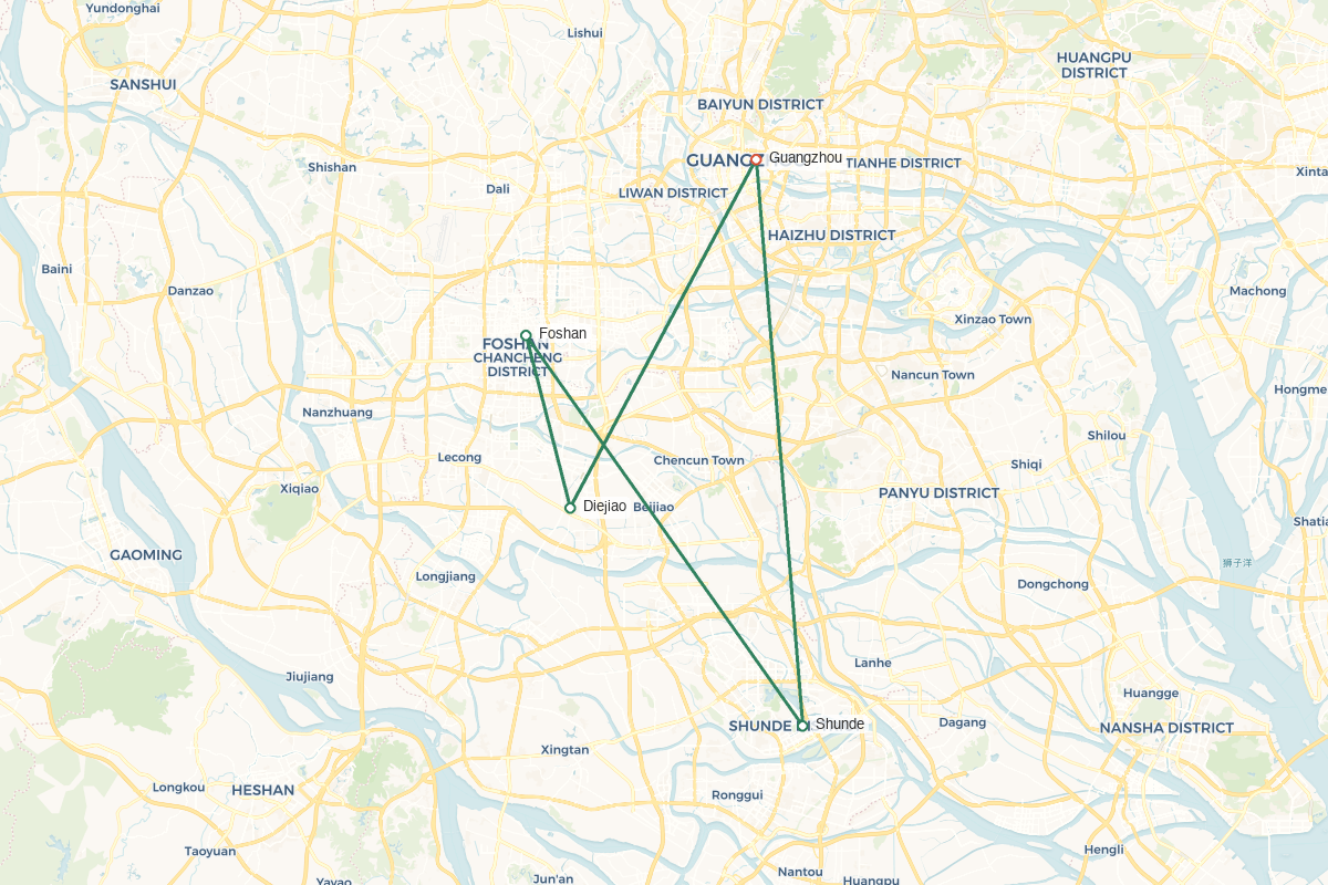 Guangzhou & Foshan · Cantonese Heritage & Kung Fu Capital – 4 Days 3 Nights route map