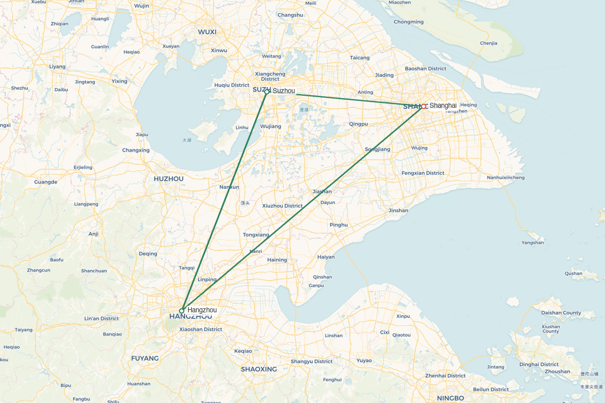 Shanghai · Suzhou · Hangzhou · Wellness & Garden Revival – 9 Days 8 Nights route map