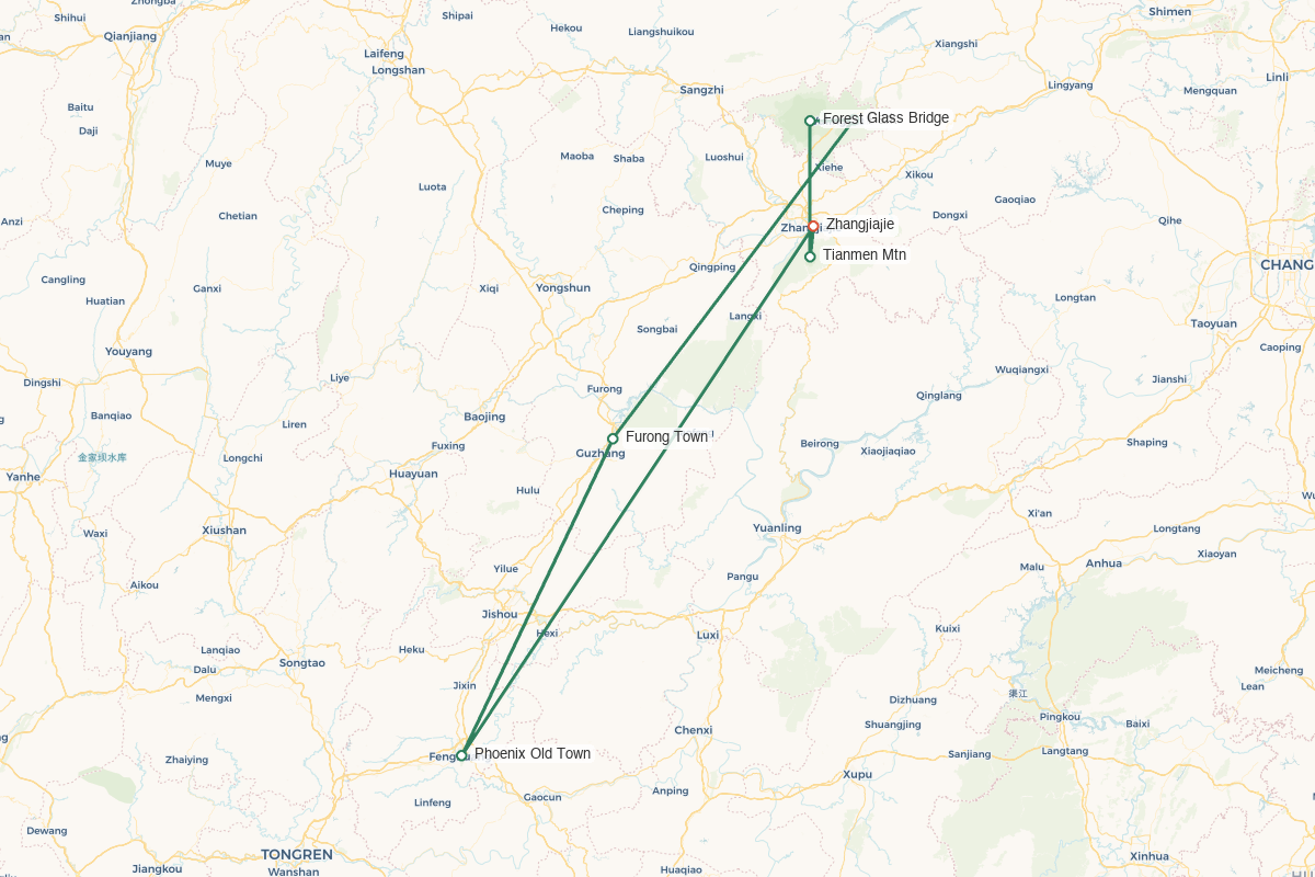 Zhangjiajie · Avatar Peaks & Tujia Heritage – 5 Days 4 Nights route map