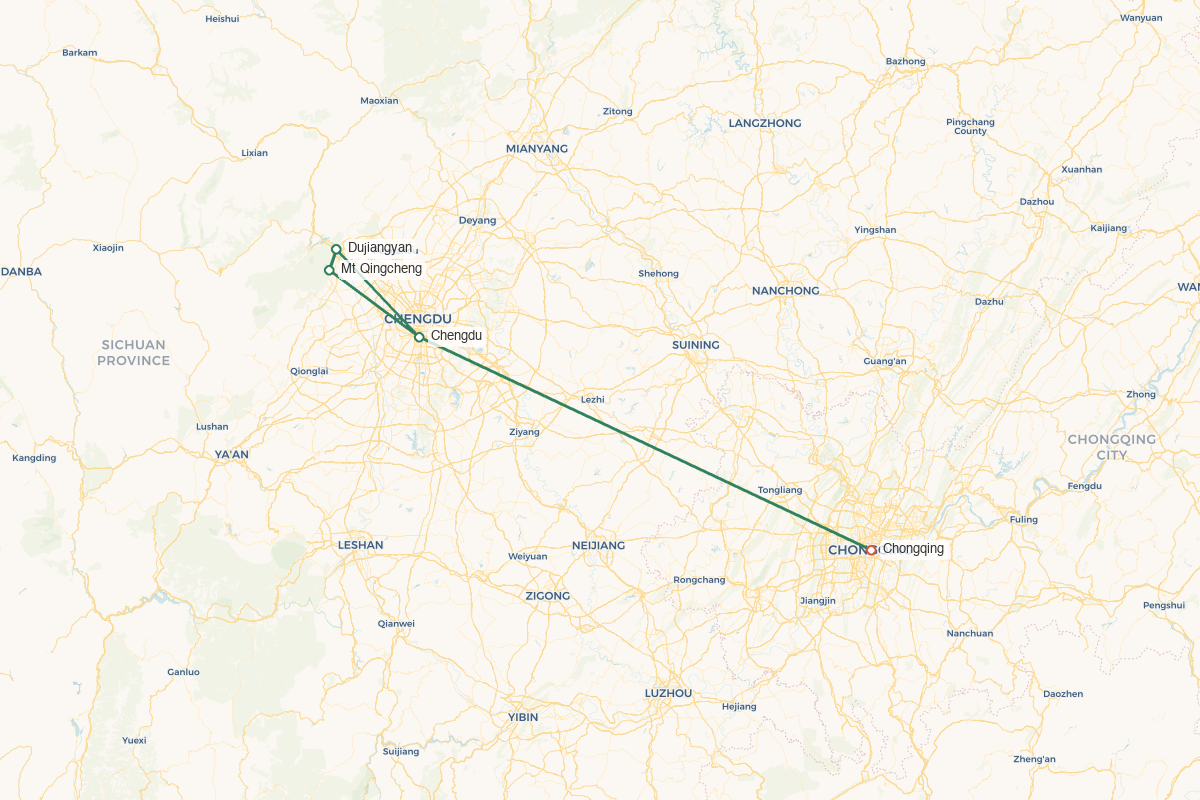 Chongqing & Chengdu · Neon City & Sacred Mountain – 12 Days 11 Nights route map